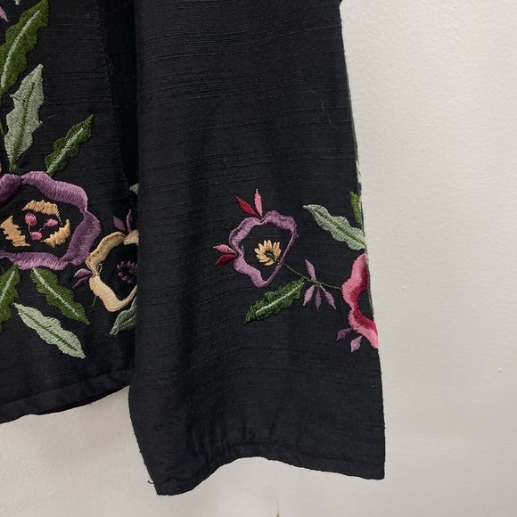 Vintage 90s Units Sz M Silk blend Black Floral Embroidered Jacket Mandarin frog - Picture 5 of 7